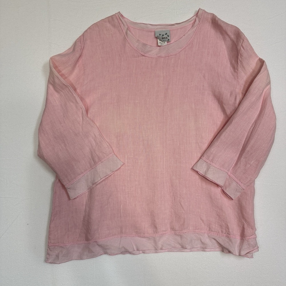 Donna Made USA 100% Linen Pink Boxy Top Large Cottagecore Coastal Lagenlook